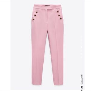 NWT pink Zara high waisted trousers pants buttons